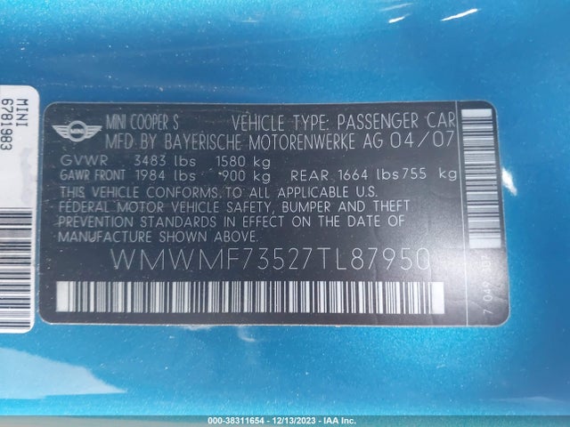 2007 MINI COOPER S WMWMF73527TL87950 Photo 8