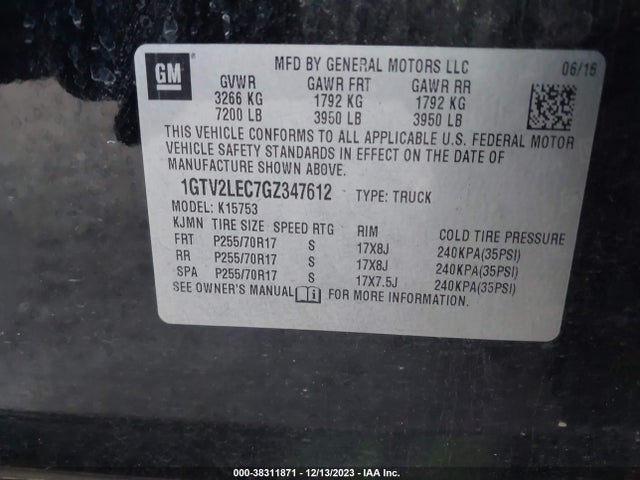 1GTV2LEC7GZ347612 GMC SIERRA 1500