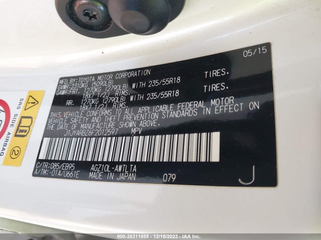2015 LEXUS NX 200T F SPORT VIN: JTJYARBZ6F2012597