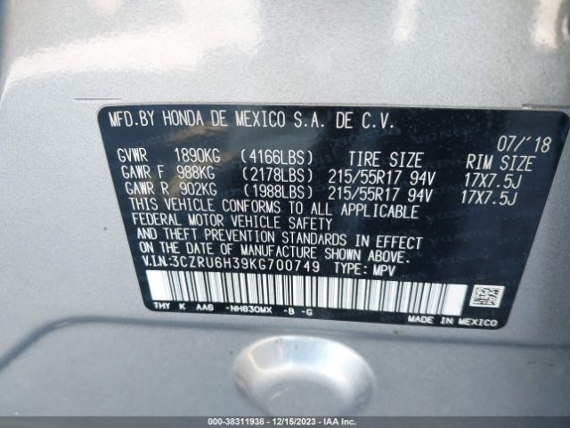 3CZRU6H39KG700749 Honda HR-V LX