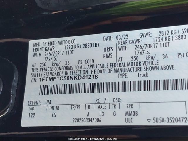 1FTMF1C58NKD41218 Ford F-150 Xl