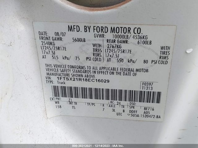 2008 FORD SUPER DUTY F-250 1FTSX21R18EC16029 Photo 8