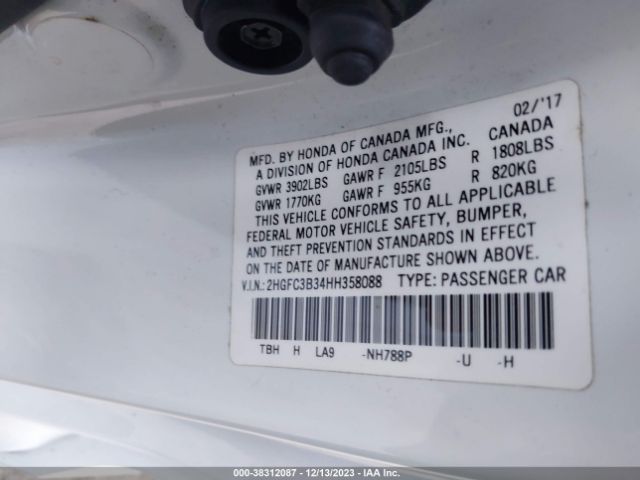 2HGFC3B34HH358088 Honda Civic Ex-t