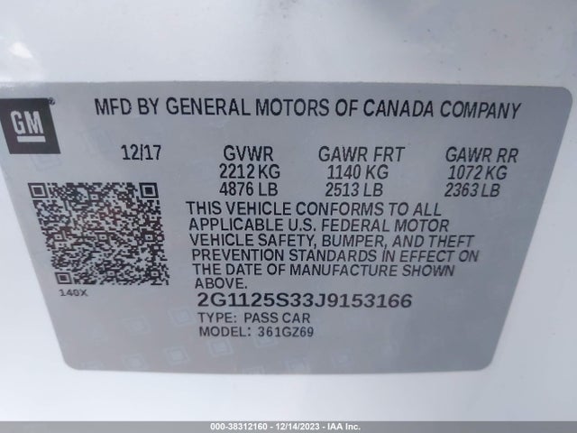 Chevrolet IMPALA 2LZ 2018 2G1125S33J9153166 Image 9