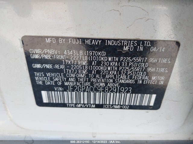 JF2GPACC9E8291923 Subaru 2.0l na