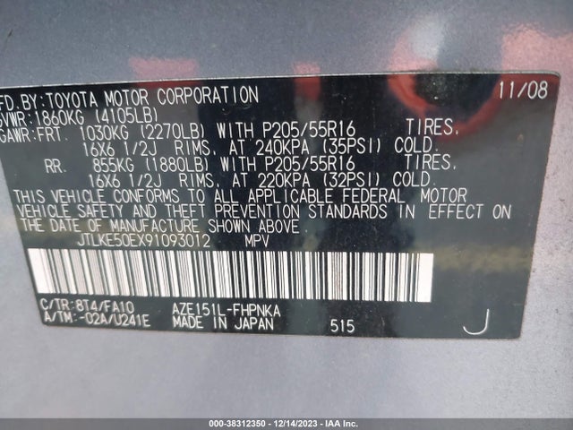 2009 SCION XB VIN: JTLKE50EX91093012