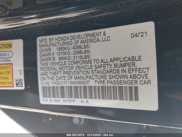 Honda ACCORD LX 2021 1HGCV1F13MA069237 Image 9