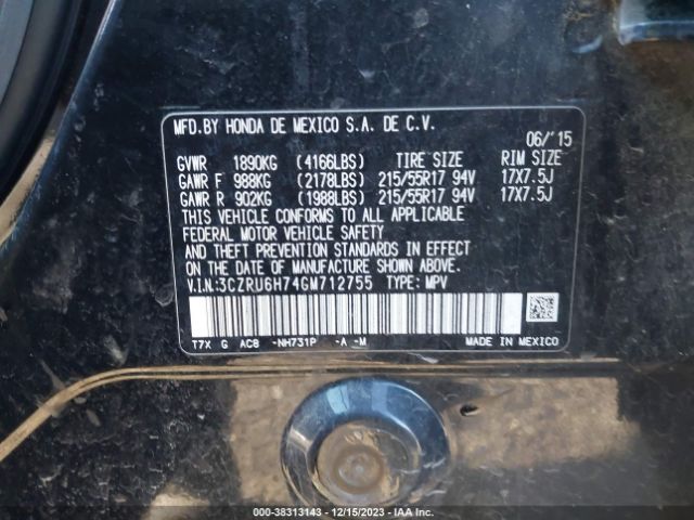 3CZRU6H74GM712755 Honda Hr-v Ex-l