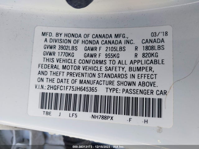 Honda Civic Ex-l 2018 2HGFC1F75JH645365 Image 9