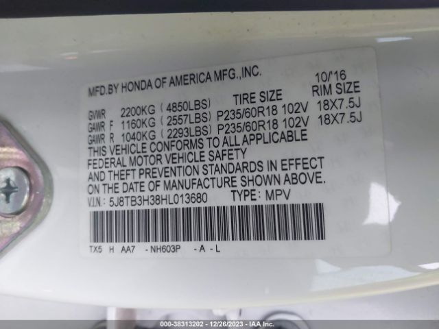 5J8TB3H38HL013680 Acura Rdx Acurawatch Plus Package