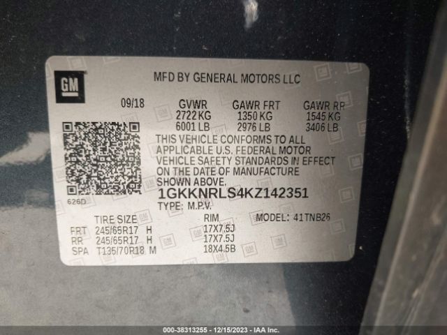 1GKKNRLS4KZ142351 GMC Acadia Sle-1