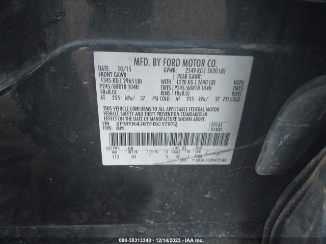 Ford EDGE SEL 2015 2FMTK4J87FBC17972 Image 9