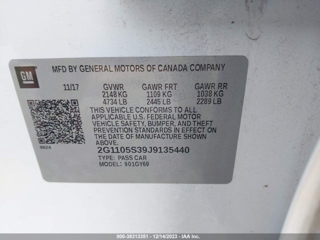 Chevrolet IMPALA 1LT 2018 2G1105S39J9135440 Image 9