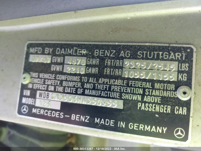 1987 MERCEDES-BENZ 420 SEL VIN: WDBCA35D6HA350955