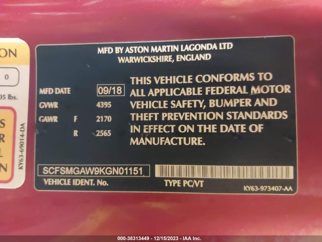 SCFSMGAW9KGN01151 Aston Martin Vantage