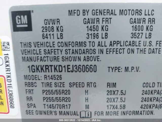 1GKKRTKD1EJ360660 GMC Acadia Denali