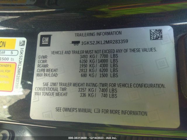 1GKS2JKL2MR283359 GMC Yukon Xl 4wd Denali