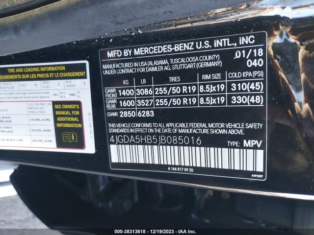 2018 MERCEDES-BENZ GLE 350 4MATIC VIN: 4JGDA5HB5JB085016