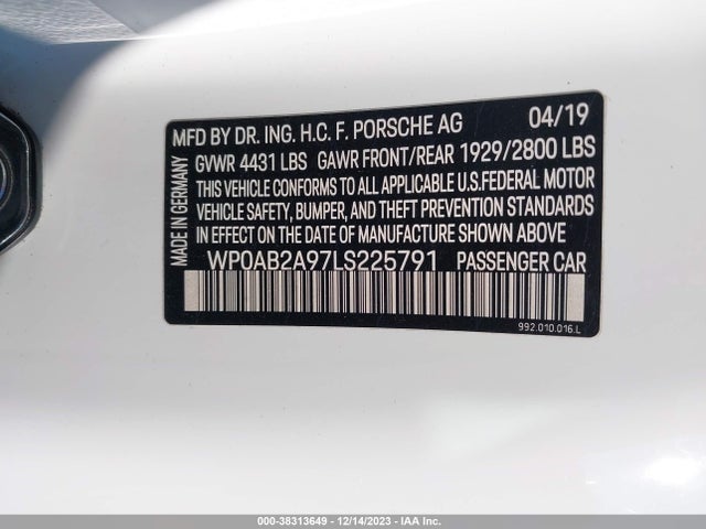 2020 PORSCHE 911 WP0AB2A97LS225791 Photo 8