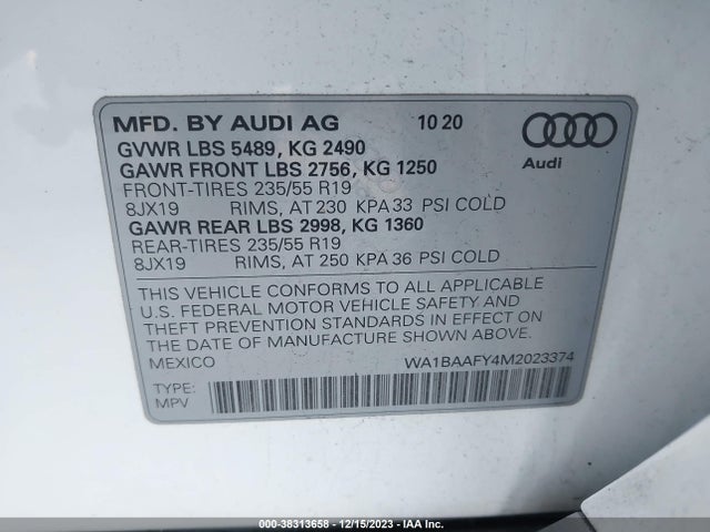WA1BAAFY4M2023374 Audi Q5 Premium Plus 45 Tfsi Quattro S Tronic