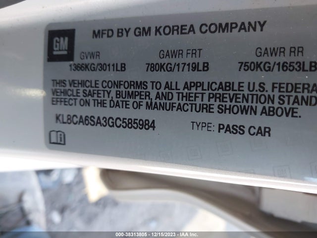 Chevrolet Spark Ls Manual 2016 KL8CA6SA3GC585984 Image 9
