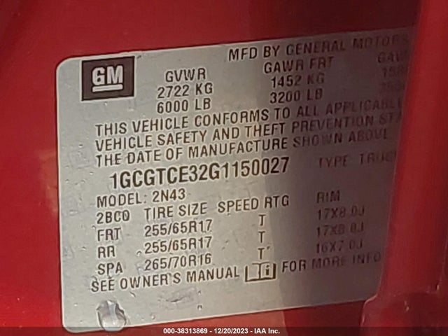 Chevrolet Colorado Lt 2016 1GCGTCE32G1150027 Image 9