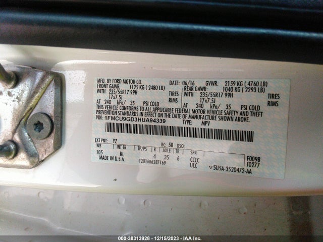 Ford ESCAPE SE 2017 1FMCU9GD3HUA94339 Image 9