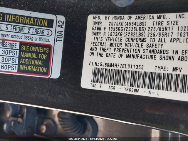 Honda Cr-v Ex-l 2014 5J6RM4H77EL011355 Image 9