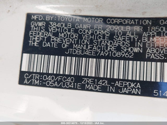 2010 TOYOTA COROLLA LE VIN: JTDBU4EE7A9108962