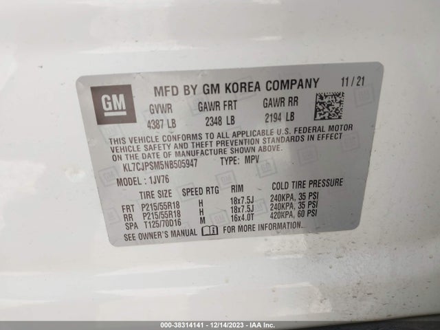 Chevrolet Trax Awd Lt 2022 KL7CJPSM5NB505947 Image 9