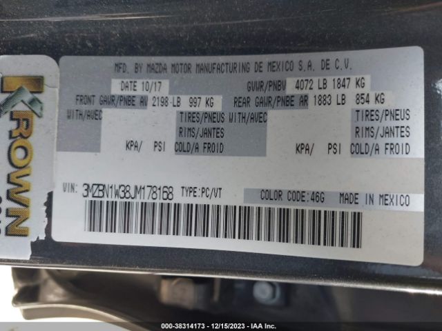 3MZBN1W38JM178168 Mazda Mazda3 Grand Touring
