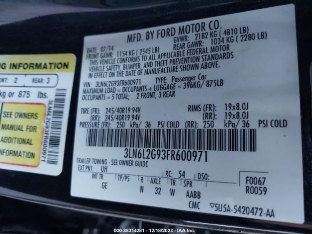 3LN6L2G93FR600971 Lincoln MKZ