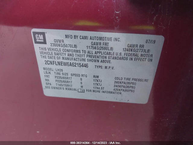 2010 CHEVROLET EQUINOX LT VIN: 2CNFLNEW6A6215446
