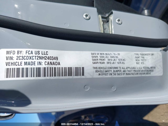 Dodge CHARGER R/T 2022 2C3CDXCT2NH240349 Image 9