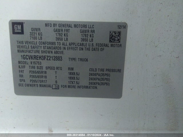 Chevrolet Silverado 1500 2lt 2015 1GCVKREH3FZ212883 Image 9