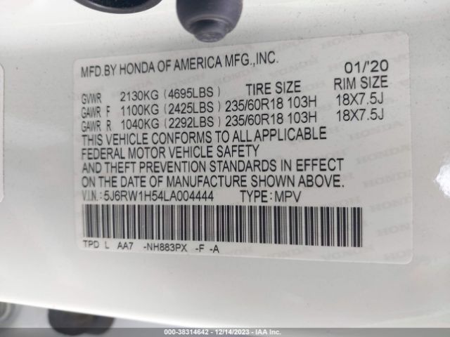 5J6RW1H54LA004444 Honda Cr-v 2wd Ex