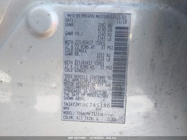 Nissan ROGUE S 2019 5N1AT2MT3KC745186 Image 9