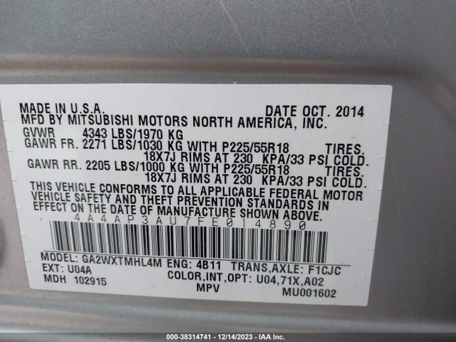 Mitsubishi Outlander Sport Es 2015 4A4AP3AU7FE014890 Image 9