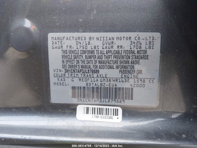 Nissan Versa 1.6 Sv 2018 3N1CN7AP3JL879889 Image 9