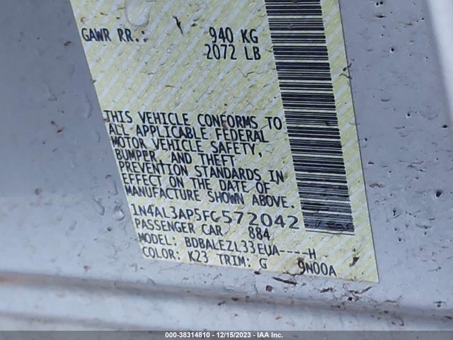 Nissan Altima 2.5 S 2015 1N4AL3AP5FC572042 Image 9