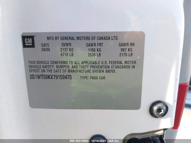 2007 CHEVROLET IMPALA LT VIN: 2G1WT58KX79150470
