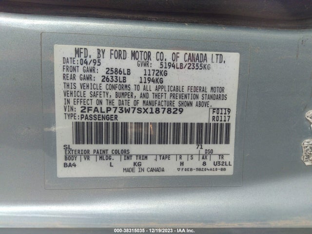 1995 FORD CROWN VICTORIA VIN: 2FALP73W7SX187829