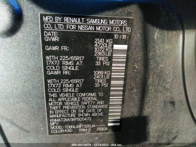 KNMAT2MV1KP505472 Nissan ROGUE SV
