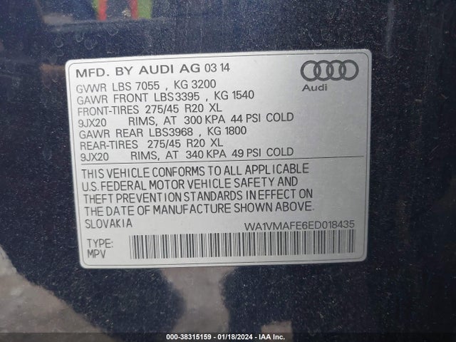 WA1VMAFE6ED018435 Audi Q7 3.0 Tdi Premium