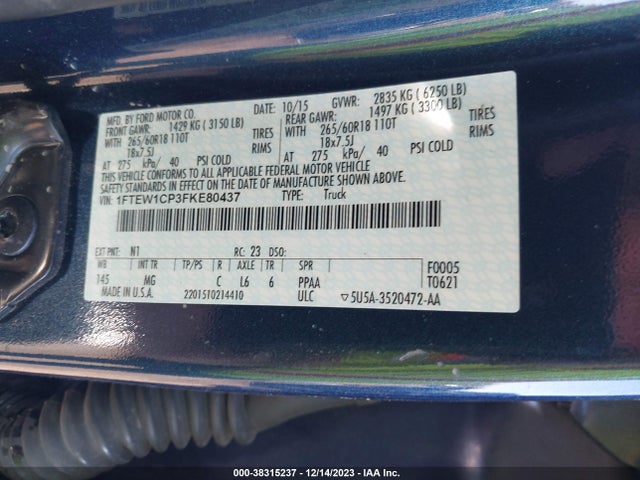 Ford F-150 Xlt 2015 1FTEW1CP3FKE80437 Image 9