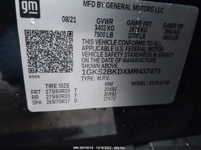 GMC Yukon 4wd Slt 2021 1GKS2BKDXMR437475 Image 9