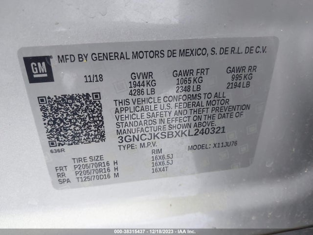 Chevrolet TRAX LS 2019 3GNCJKSBXKL240321 Image 9