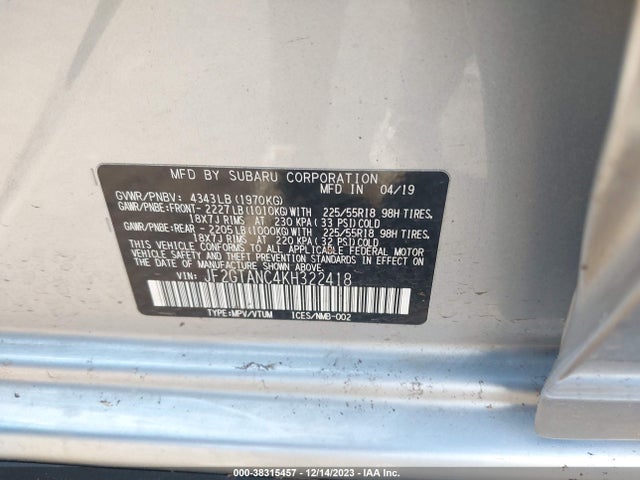 Subaru Crosstrek 2.0i Limited 2019 JF2GTANC4KH322418 Image 9