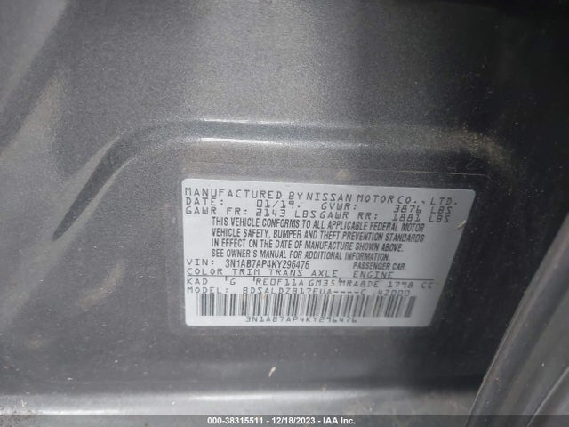 Nissan SENTRA SV 2019 3N1AB7AP4KY296476 Image 9