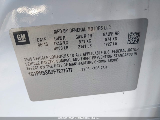 2015 CHEVROLET CRUZE ECO AUTO VIN: 1G1PH5SB3F7271677